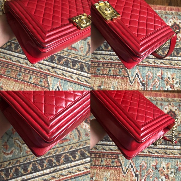 SOLD**Chanel Boy Flap Quilted Lambskin Medium Red - Picture 9 of 12